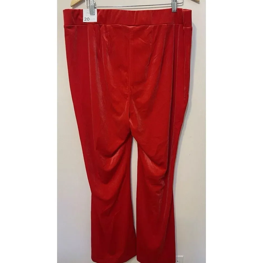 Lane Bryant‎ Velvet Flare Leg Pants Red Pull On Elastic Waist Mid Rise Size 20 - Picture 3 of 9